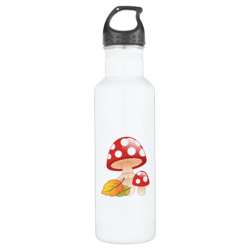 Red Cap Toadstool Mushrooms and Leaves Stainless Steel Water Bottle