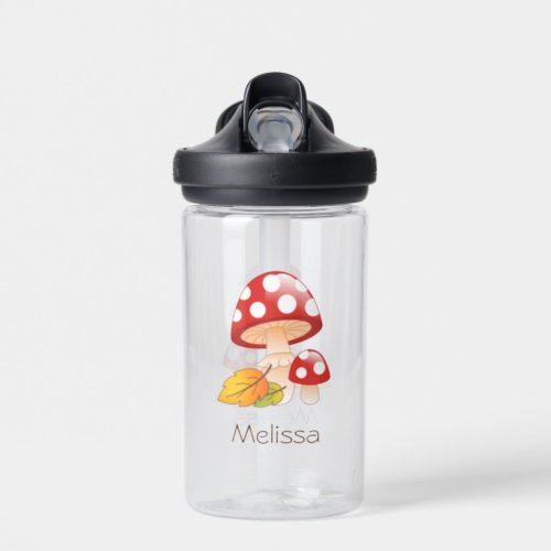 Red Cap Toadstool Mushrooms and Leaves Water Bottle