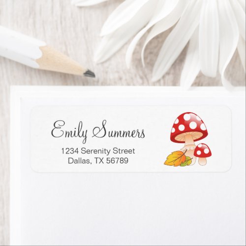 Red Cap Toadstool Mushrooms with Leaves  Address Label