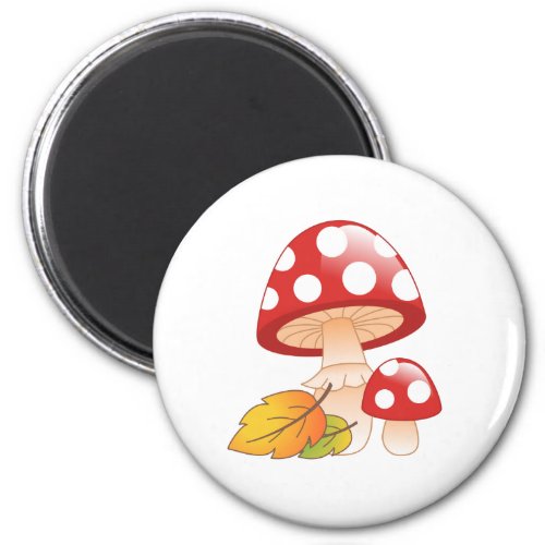 Red Cap Toadstool Mushrooms with Leaves Magnet