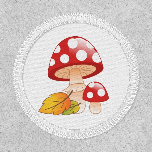 Red Cap Toadstool Mushrooms with Leaves Patch (Front)