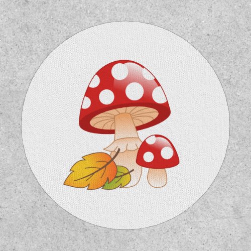 Red Cap Toadstool Mushrooms with Leaves Patch