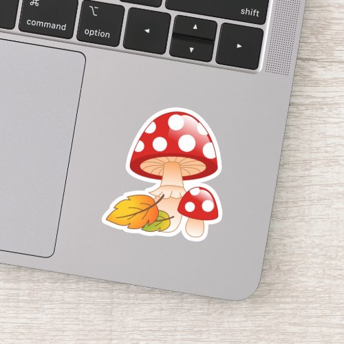 Red Cap Toadstool Mushrooms with Leaves Sticker