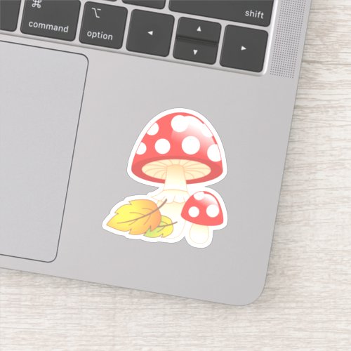 Red Cap Toadstool Mushrooms with Leaves Sticker