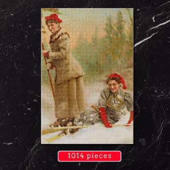 Red Cap Women On A Ski Tour Jigsaw Puzzle by almawad at Zazzle