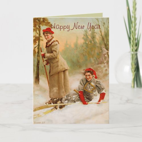 red cap women on a tour holiday card