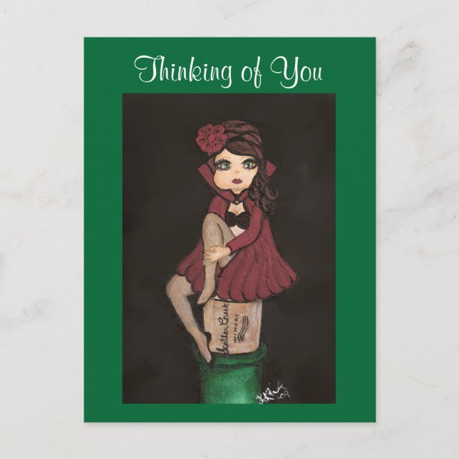 Red Caped Quantum Cutie is Thinking of You Postcard (Front)