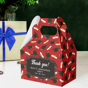 Red Caps & Diplomas Pattern Graduation Thank You Favor Boxes