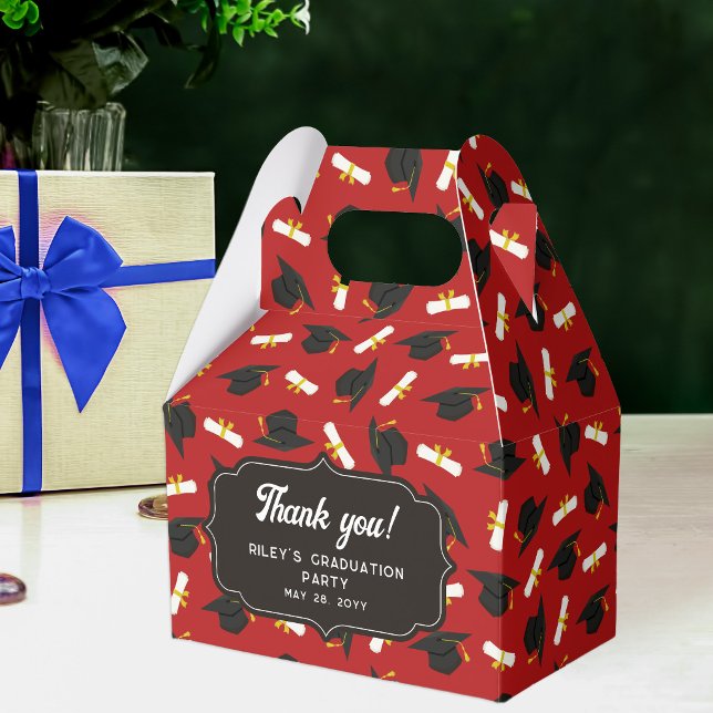 Red Caps & Diplomas Pattern Graduation Thank You Favor Boxes (Creator Uploaded)