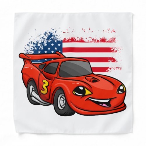 Red car american flag cartoon _Choose back color Bandana