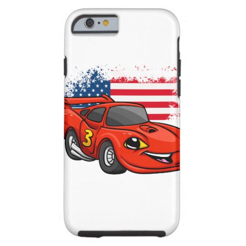 Red car american flag cartoon _Choose back color Tough iPhone 6 Case