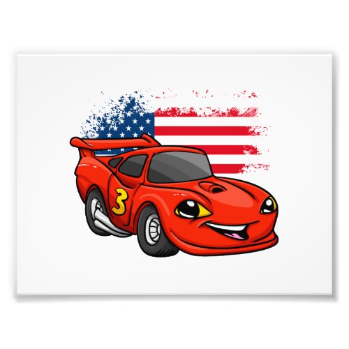 Red car american flag cartoon _Choose back color Photo Print