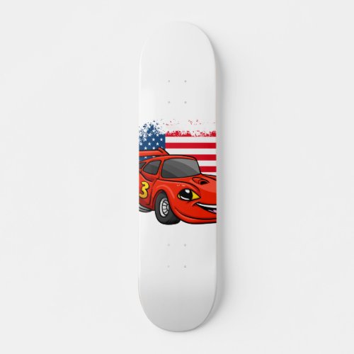 Red car american flag cartoon _Choose back color Skateboard