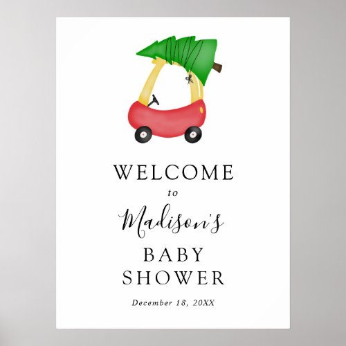 Red Car Christmas Tree Baby Shower Welcome Sign