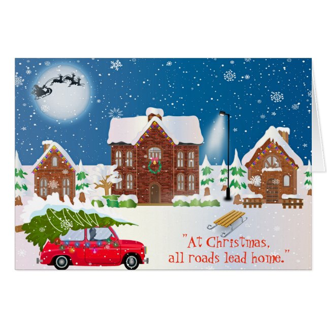 Red Car Christmas Tree Cards (Front Horizontal)