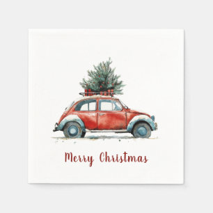 Red Car Christmas Tree Gifts Vintage Holiday Napkins