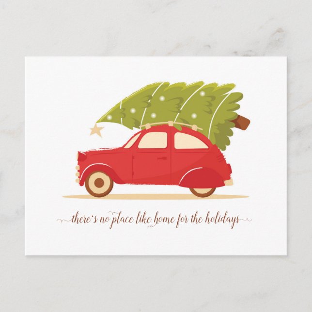 Red Car Christmas Tree New Address Holiday Moving Announcement Postcard (Front)