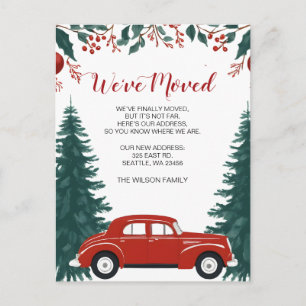 Red Car Christmas We've Moved Holiday Announcement Postcard
