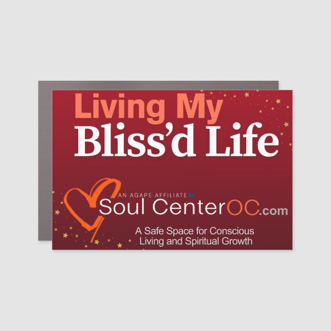 Red Car Door Magnet -- Living My Bliss'd Life (Front)