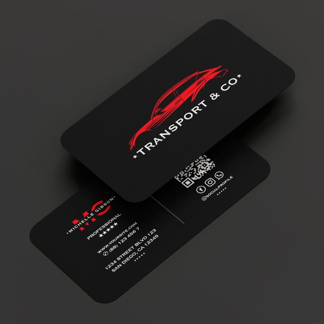 Red Car Driver Auto care Transport Modern Black Business Card (Red Car Driver Auto care Retro Modern Black Business Card
)