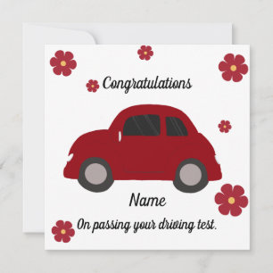 Red car flowers driving test congratulations card