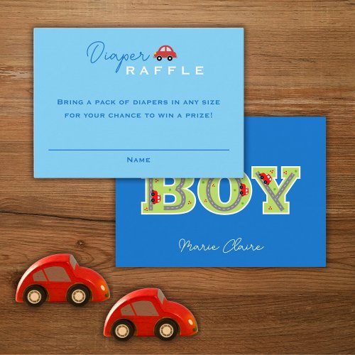 Red car its a boy baby shower diaper raffle enclosure card