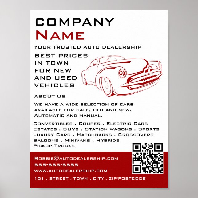 Red Car Logo, Auto Dealership Advertising Poster (Front)