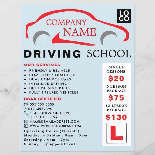 Red Car Logo, Driving School, Instructor Advert Flyer (Front)