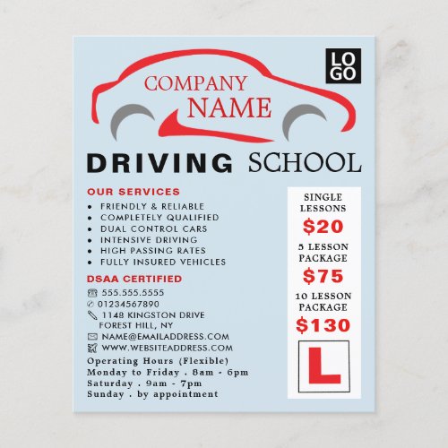 Red Car Logo Driving School Instructor Advert Flyer