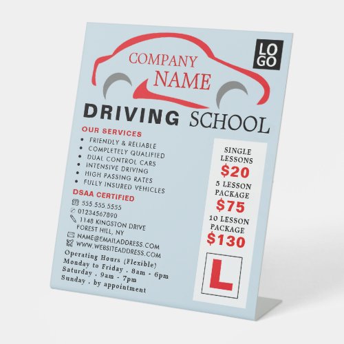 Red Car Logo Driving School Instructor Advert Pedestal Sign