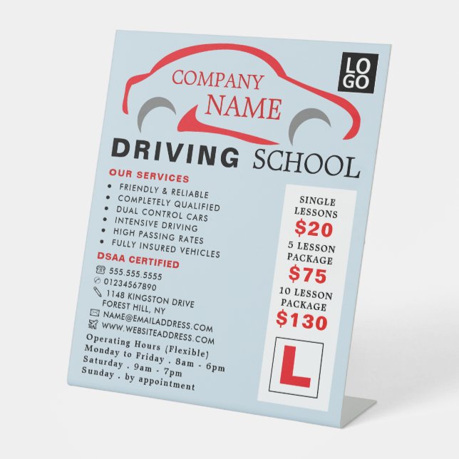 Red Car Logo, Driving School, Instructor Advert Pedestal Sign (Front)