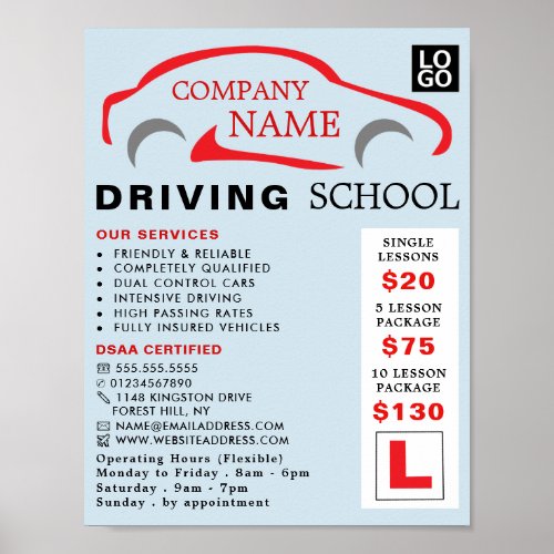 Red Car Logo Driving School Instructor Advert Poster