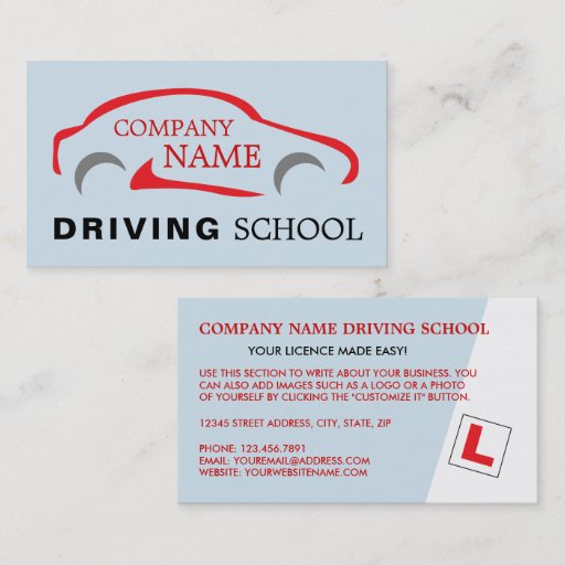 Customizable Red Car Logo, Driving School, Instructor Business Card