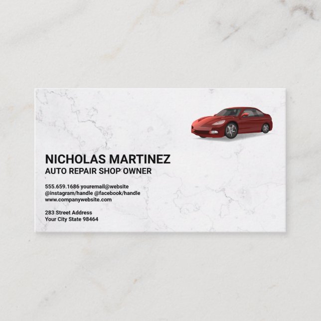 Red Car Logo | Marble Appointment Card (Front)