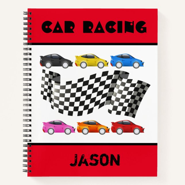 Red Car Racing Theme Spiral Notebook (Front)