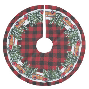 Red Car Rustic Checker Plaid Brushed Polyester Tree Skirt