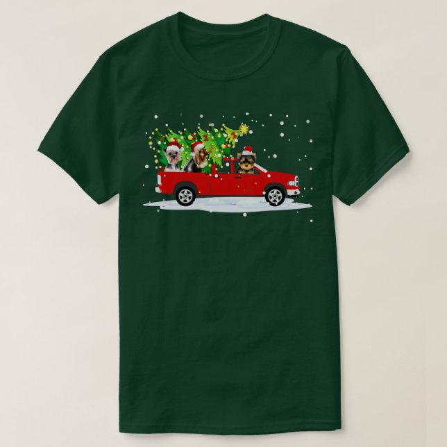 Red Car Truck Christmas Tree Funny Santa Xmas Dog  T-Shirt (Design Front)