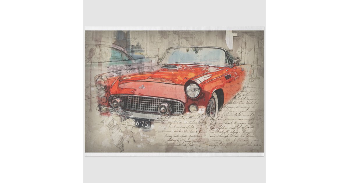Red Car Vintage 20x30 Decoupage Tissue Paper | Zazzle