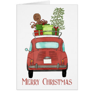 Red car with Christmas gifts Cards