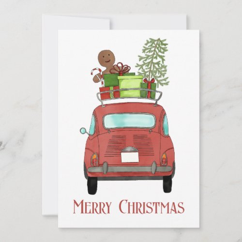 Red car with Christmas gifts Holiday Card