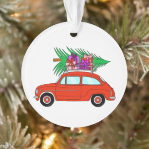 Red Car with Christmas Gifts Ornament