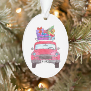 Red Car with Christmas Gifts Watercolor Ornament