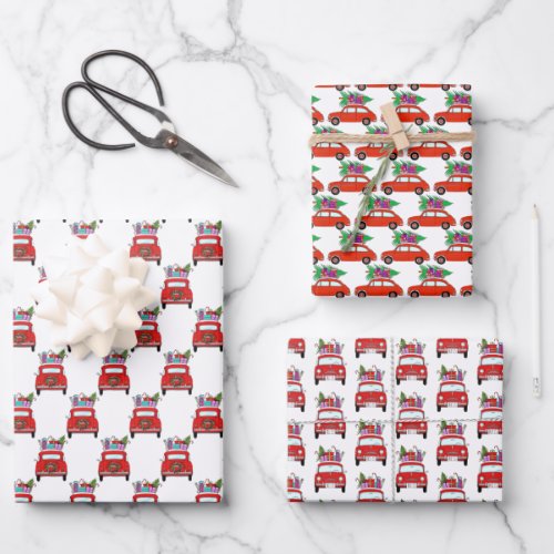 Red Car with Christmas Gifts Wrapping Paper