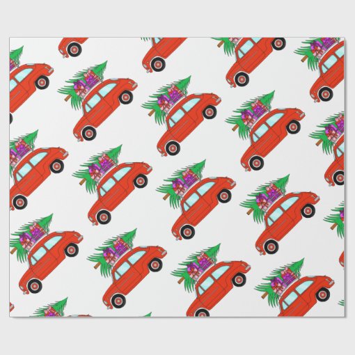 Red Car with Christmas Gifts Wrapping Paper | Zazzle