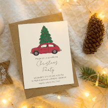 Red Car with Christmas Tree | Minimalist Vintage