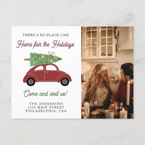 Red Car with Christmas Tree Photo Holiday Moving Announcement Postcard