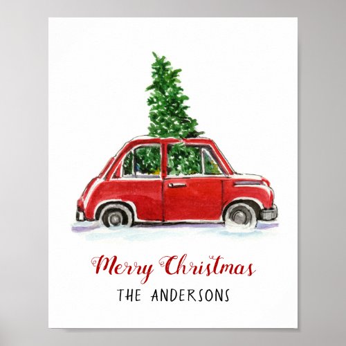 Red Car with Christmas tree  Poster