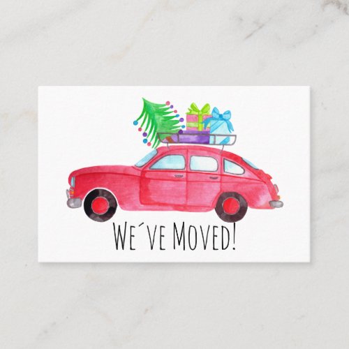 Red Car with Christmas tree Watercolor Business Card