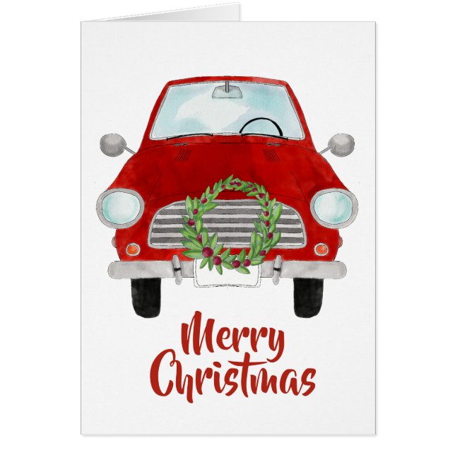 Red Car with Christmas wreath Cards (Front)