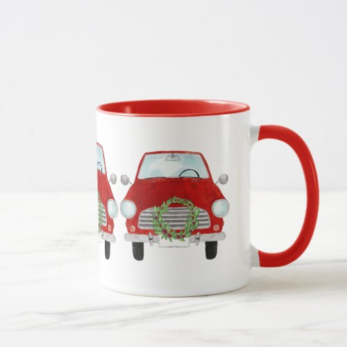 Red Car with Christmas wreath Coffee Mug